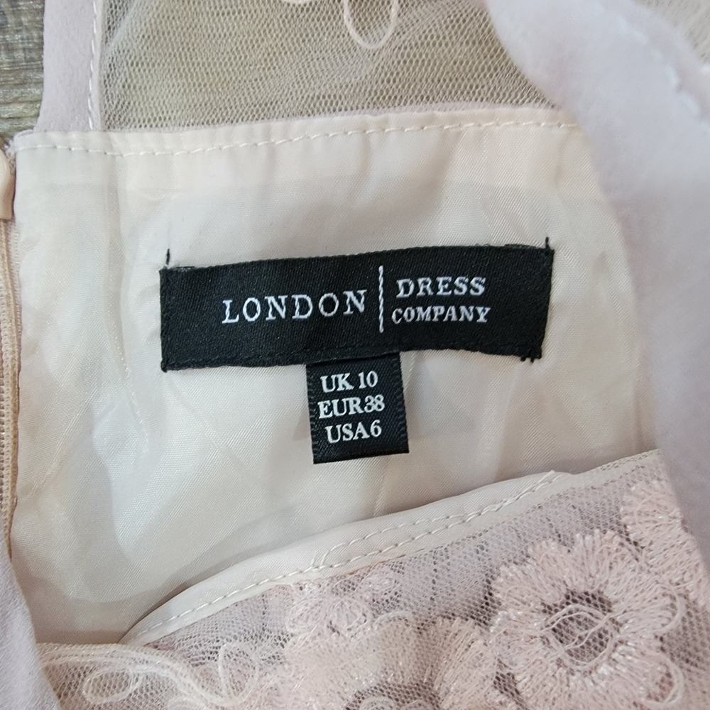 London Dress Co Floral Lace Overlay Pleated Midi Dress Blush Pink Women's Size 6 - Picture 4 of 10